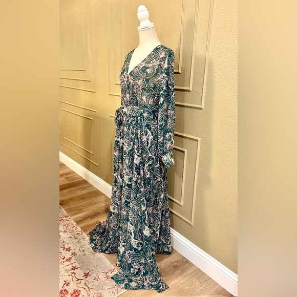 ÍNDIGO ROSE Women’s Green Paisley Wrap Maxi Dress . Size L - Picture 3 of 6